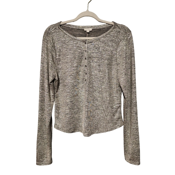 ANTHROPOLOGIE PILCRO Andie Shine Henley Top Size Large Metallic Long Sleeve - Picture 3 of 11
